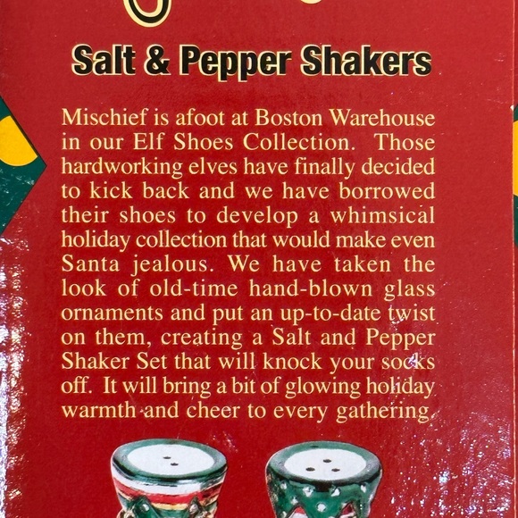 🎄🌟HP🌟VTG 2000s Christmas Elf Shoes Salt & Pepper Shakers by Boston Warehouse - Picture 8 of 8